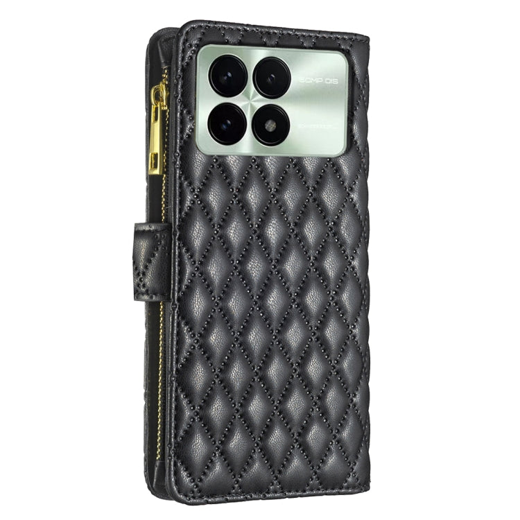 For Xiaomi Redmi K70 / K70 Pro Diamond Lattice Zipper Wallet Leather Flip Phone Case(Black)