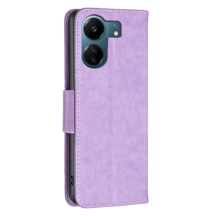 For Xiaomi Redmi 13C Two Butterflies Embossing Leather Phone Case(Purple) - 13C Cases by PMC TechLife | Online Shopping South Africa | PMC TechLife