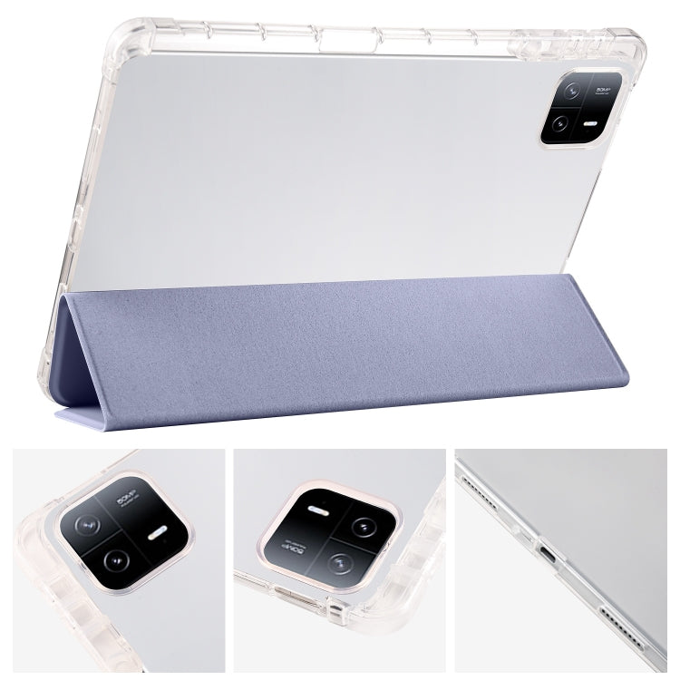 For Xiaomi Pad 6 / 6 Pro 3-fold Clear TPU Smart Leather Tablet Case with Pen Slot(Lavender Purple) - More Tablet Cases by PMC TechLife | Online Shopping South Africa | PMC TechLife | Buy Now Pay Later Mobicred
