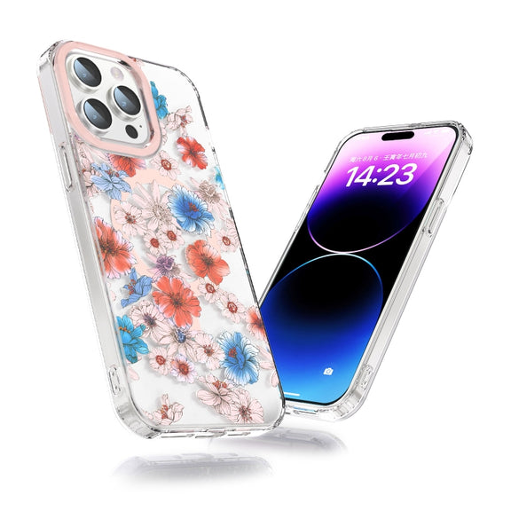 For iPhone 13 Pro MagSafe Magnetic TPU Phone Case(White Blue Flower)