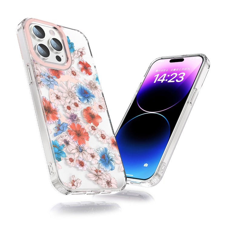 For iPhone 13 Pro MagSafe Magnetic TPU Phone Case(White Blue Flower)