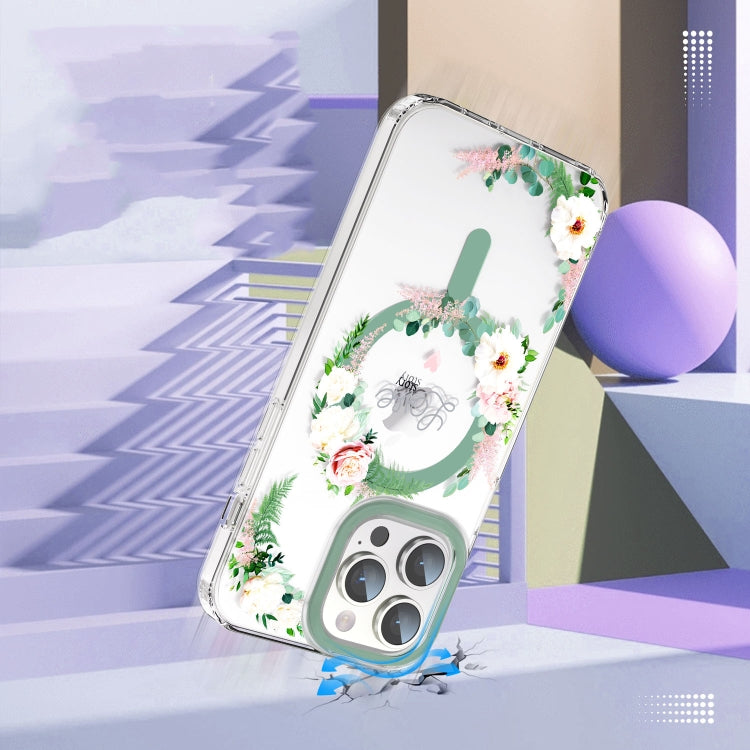 For iPhone 12 Pro MagSafe Magnetic TPU Phone Case(White Pink Rose) - iPhone 12 / 12 Pro Cases by PMC TechLife | Online Shopping South Africa | PMC TechLife