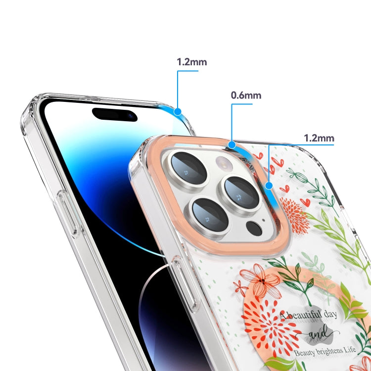 For iPhone 15 Pro MagSafe Magnetic TPU Phone Case(Red Flowers and Green Leaves) - iPhone 15 Pro Cases by PMC TechLife | Online Shopping South Africa | PMC TechLife