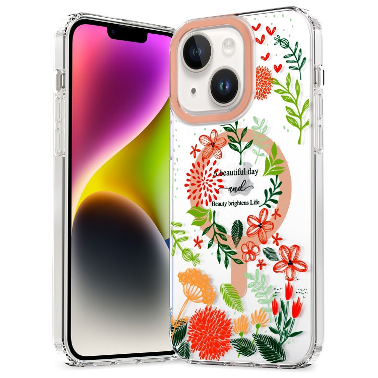 For iPhone 15 Plus MagSafe Magnetic TPU Phone Case(Red Flowers and Green Leaves) - iPhone 15 Plus Cases by PMC TechLife | Online Shopping South Africa | PMC TechLife