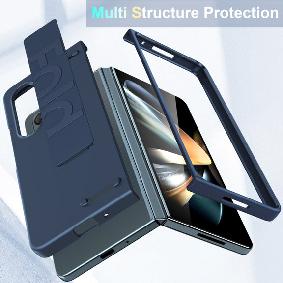 For Samsung Galaxy Z Fold4 Silicone Wristband Holder Foldable Phone Case(Blue)