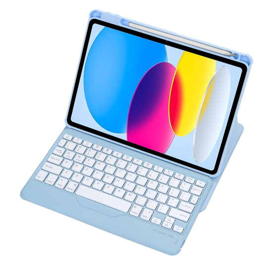 For iPad 11 2025 / 10th Gen 10.9 2022 F10B 360 Rotation Acrylic Transparent Bluetooth Keyboard Leather Case(Blue) - Universal by PMC Jewellery | Online Shopping South Africa | PMC Jewellery | Buy Now Pay Later Mobicred