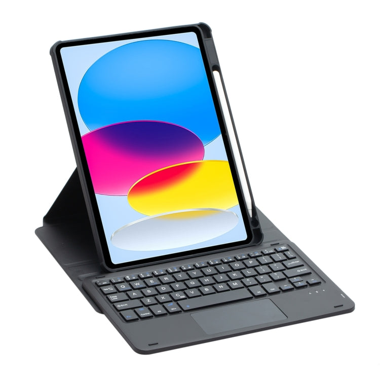 For iPad 11 2025 / 10th Gen 10.9 2022 F10B-A 360 Rotation Acrylic Transparent Bluetooth Keyboard Leather Case With Touch Control(Black) - free shipping - PMC TechLife - Order now!