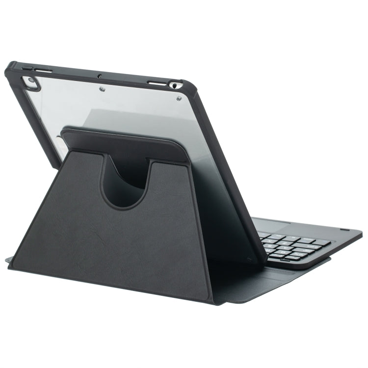 For iPad 11 2025 / 10th Gen 10.9 2022 F10B-A 360 Rotation Acrylic Transparent Bluetooth Keyboard Leather Case With Touch Control(Black)