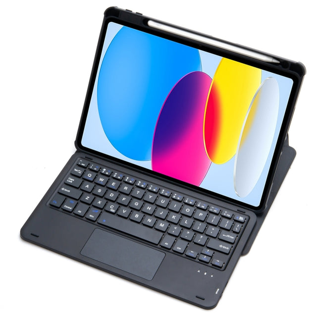For iPad 11 2025 / 10th Gen 10.9 2022 F10B-A 360 Rotation Acrylic Transparent Bluetooth Keyboard Leather Case With Touch Control(Black)