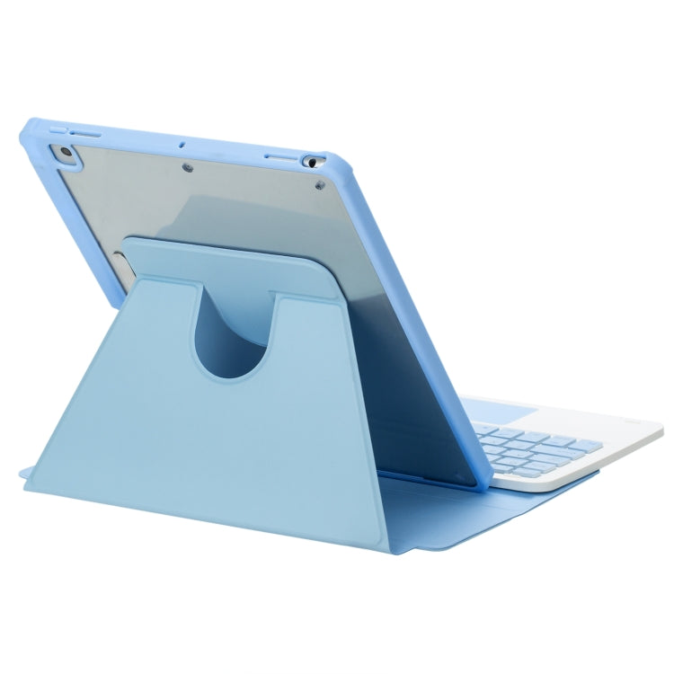 For iPad 10th Gen 10.9 2022 F10B-A 360 Rotation Acrylic Transparent Bluetooth Keyboard Leather Case With Touch Control(Blue)
