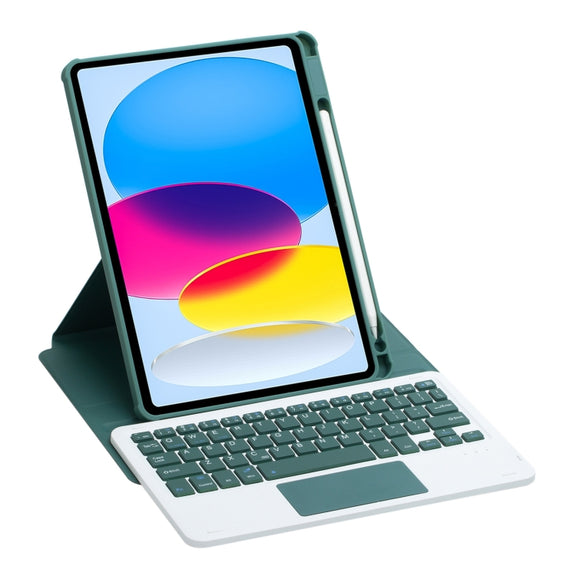 For iPad 10th Gen 10.9 2022 F10B-A 360 Rotation Acrylic Transparent Bluetooth Keyboard Leather Case With Touch Control(Green)