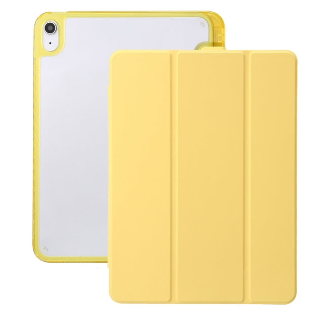 For iPad 2025 / 2022 Clear Acrylic 3-Fold Leather Tablet Case(Yellow)
