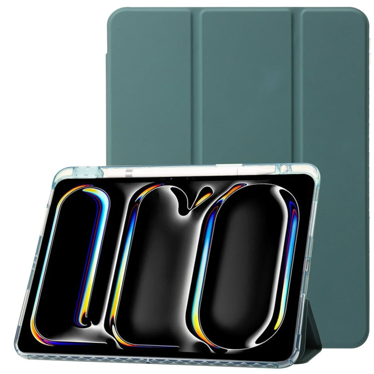 For iPad Pro 13 2024 Clear Acrylic 3-Fold Leather Tablet Case(Dark Green) - iPad Pro 13 2024 Cases by PMC TechLife | Online Shopping South Africa | PMC TechLife | Buy Now Pay Later Mobicred