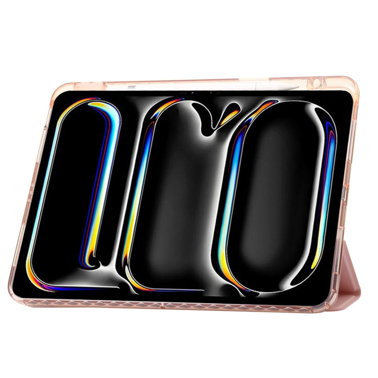 For iPad Pro 13 2024 Clear Acrylic 3-Fold Leather Tablet Case(Pink)