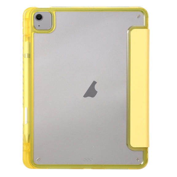 For iPad Air 11 2025 / 2024 Clear Acrylic 3-Fold Leather Tablet Case(Yellow)