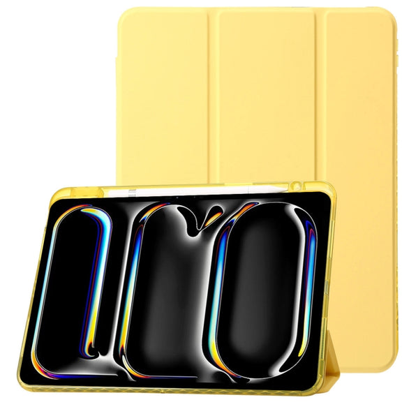 For iPad Air 11 2025 / 2024 Clear Acrylic 3-Fold Leather Tablet Case(Yellow)
