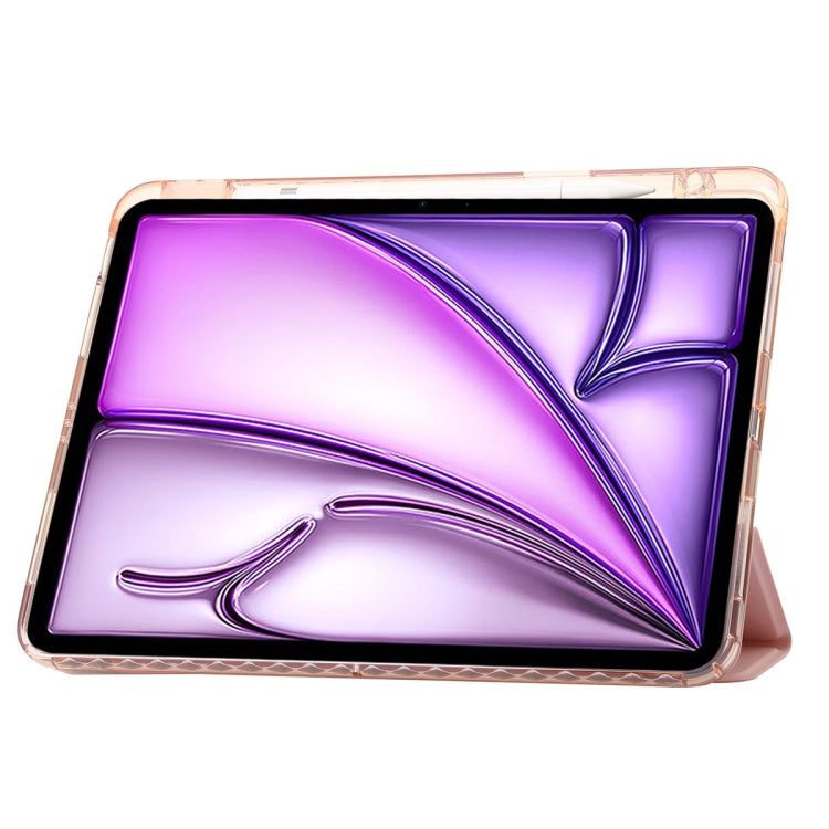 For iPad Air 13 2024 Clear Acrylic 3-Fold Leather Tablet Case(Pink) - iPad Air 13 2024 Cases by PMC TechLife | Online Shopping South Africa | PMC TechLife | Buy Now Pay Later Mobicred
