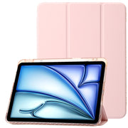 For iPad Pro 11 2024 Clear Acrylic 3-Fold Leather Tablet Case(Pink)