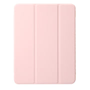 For iPad Pro 11 2024 Clear Acrylic 3-Fold Leather Tablet Case(Pink)