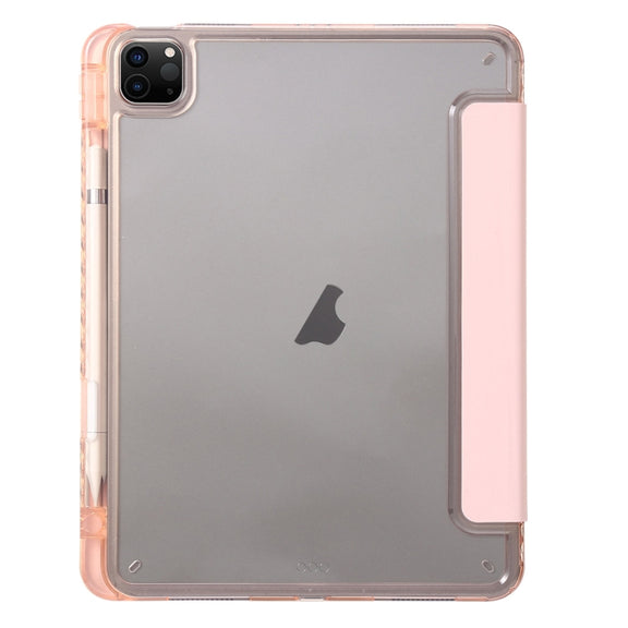 For iPad Pro 11 2024 Clear Acrylic 3-Fold Leather Tablet Case(Pink)