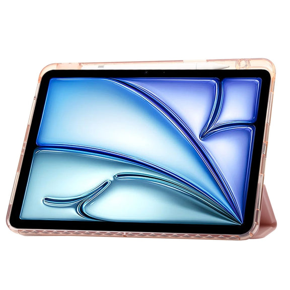 For iPad Pro 11 2024 Clear Acrylic 3-Fold Leather Tablet Case(Pink)