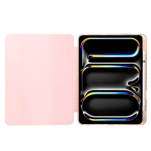 For iPad Air 13 2024 Clear Acrylic 3-Fold Leather Tablet Case(Pink)
