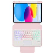 For iPad 10th Gen 10.9 2022 F10B-AS 360 Rotation Acrylic Transparent Bluetooth Keyboard Leather Case With Touch Control / Backlight(Pink)