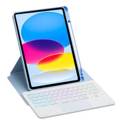 For iPad 11 2025 / 10th Gen 10.9 2022 F10B-AS 360 Rotation Acrylic Transparent Bluetooth Keyboard Leather Case With Touch Control / Backlight(Blue)