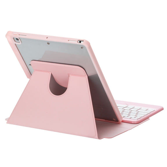 For iPad 10th Gen 10.9 2022 F10BS 360 Rotation Acrylic Transparent Bluetooth Keyboard Leather Case With Backlight(Pink)
