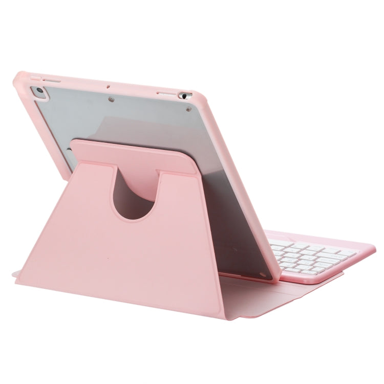 For iPad 10th Gen 10.9 2022 F10BS 360 Rotation Acrylic Transparent Bluetooth Keyboard Leather Case With Backlight(Pink)