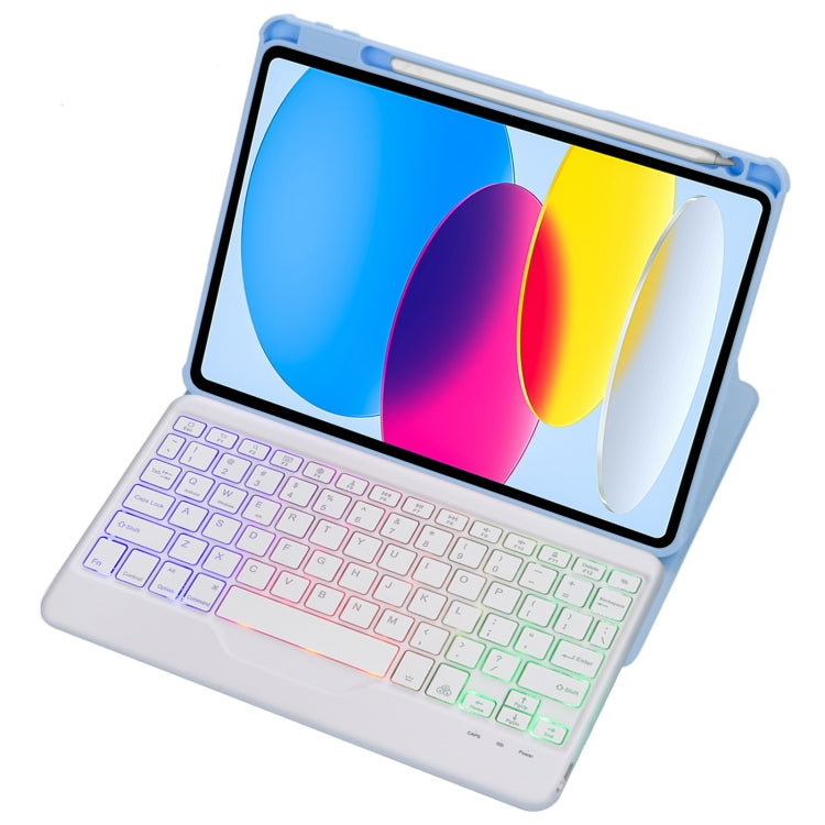 For iPad 10th Gen 10.9 2022 F10BS 360 Rotation Acrylic Transparent Bluetooth Keyboard Leather Case With Backlight(Blue) - Universal by PMC TechLife | Online Shopping South Africa | PMC TechLife