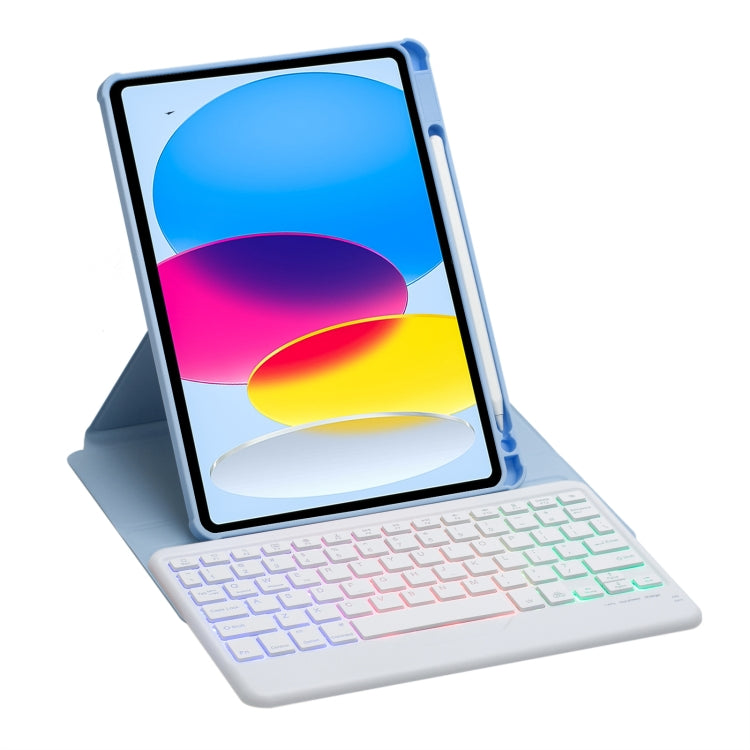 For iPad 10th Gen 10.9 2022 F10BS 360 Rotation Acrylic Transparent Bluetooth Keyboard Leather Case With Backlight(Blue) - Universal by PMC TechLife | Online Shopping South Africa | PMC TechLife