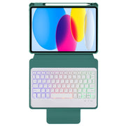 For iPad 11 2025 / 10th Gen 10.9 2022 F10BS 360 Rotation Acrylic Transparent Bluetooth Keyboard Leather Case With Backlight(Green)