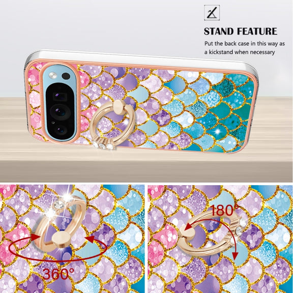 For Google Pixel 9 Pro XL Electroplating IMD TPU Phone Case with Ring(Colorful Scales)