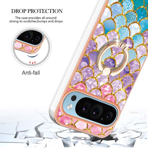 For Google Pixel 9 Pro XL Electroplating IMD TPU Phone Case with Ring(Colorful Scales)