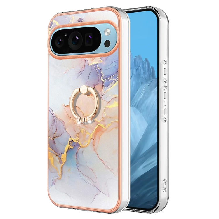 For Google Pixel 9 Pro XL Electroplating IMD TPU Phone Case with Ring(White Marble) - Google Cases by PMC TechLife | Online Shopping South Africa | PMC TechLife | Buy Now Pay Later Mobicred