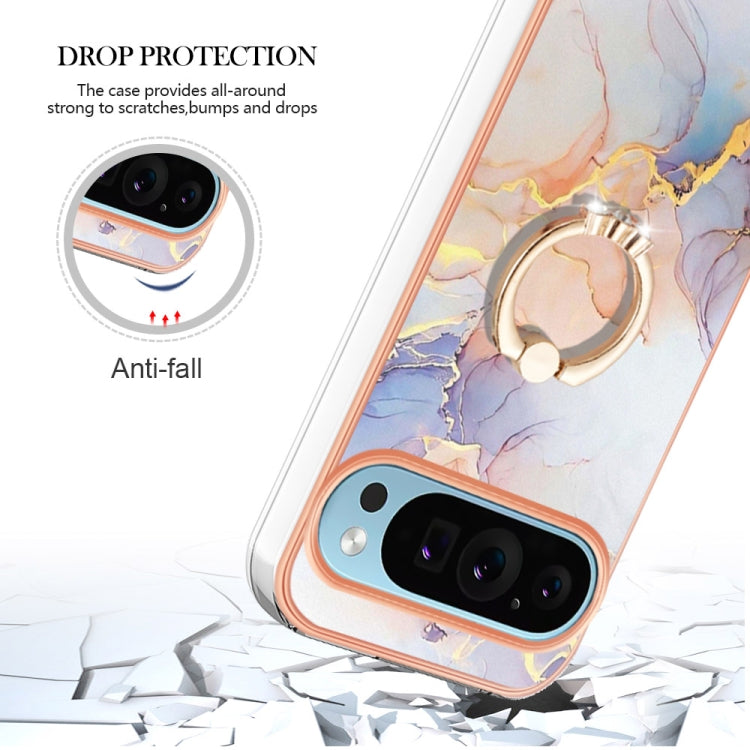 For Google Pixel 9 Pro XL Electroplating IMD TPU Phone Case with Ring(White Marble) - Google Cases by PMC TechLife | Online Shopping South Africa | PMC TechLife | Buy Now Pay Later Mobicred