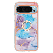 For Google Pixel 9 Pro XL Electroplating IMD TPU Phone Case with Ring(Blue Marble)