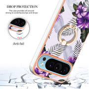 For Google Pixel 9 Pro XL Electroplating IMD TPU Phone Case with Ring(Purple Flower)