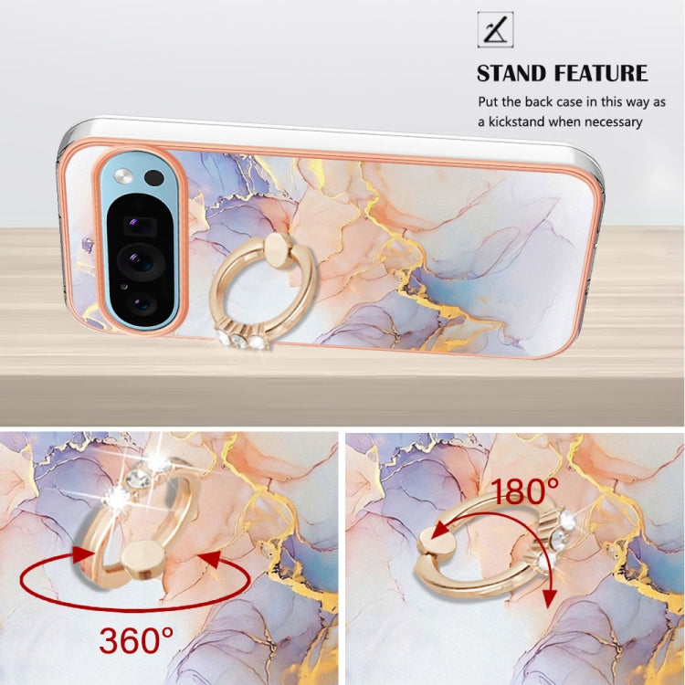 For Google Pixel 9 / 9 Pro Electroplating IMD TPU Phone Case with Ring(White Marble)