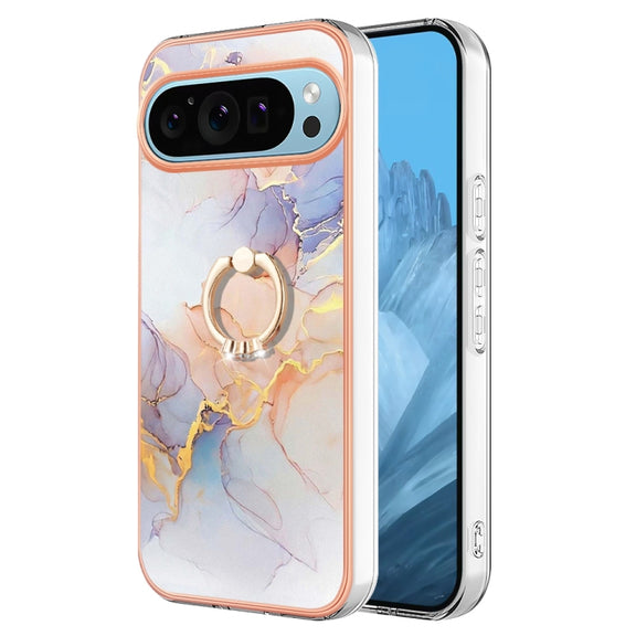 For Google Pixel 9 / 9 Pro Electroplating IMD TPU Phone Case with Ring(White Marble)