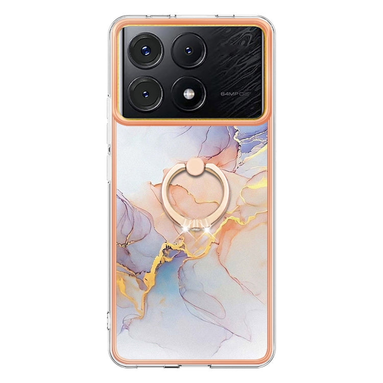 For Xiaomi Poco X6 Pro / Redmi K70E Electroplating IMD TPU Phone Case with Ring(White Marble) - K70E Cases by PMC TechLife | Online Shopping South Africa | PMC TechLife | Buy Now Pay Later Mobicred