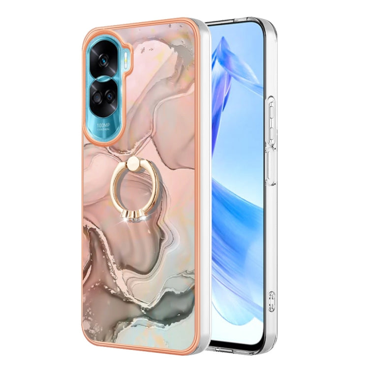 For Honor 90 Lite 5G Electroplating Marble Dual-side IMD Phone Case with Ring(Rose Gold 015) - Honor Cases by PMC TechLife | Online Shopping South Africa | PMC TechLife