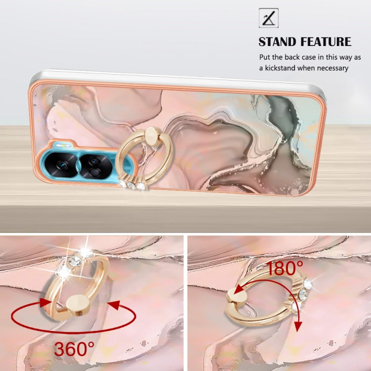 For Honor 90 Lite 5G Electroplating Marble Dual-side IMD Phone Case with Ring(Rose Gold 015) - Honor Cases by PMC TechLife | Online Shopping South Africa | PMC TechLife