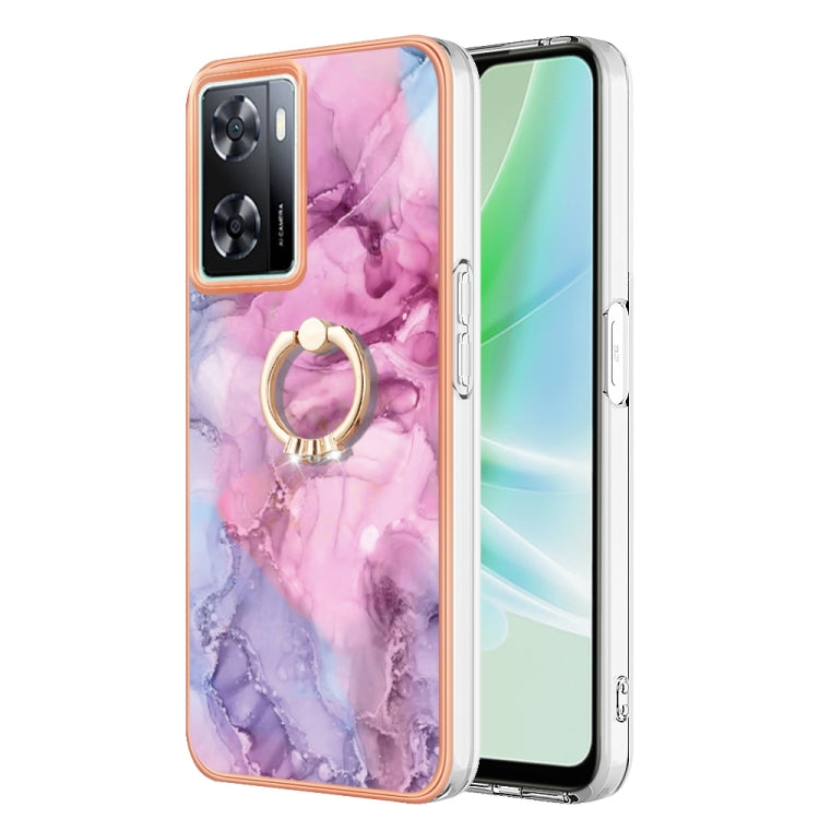 For OPPO A57 4G/A77 5G Taiwan/K10 5G Global Electroplating Marble Dual-side IMD Phone Case with Ring(Pink 013) - OPPO Cases by PMC TechLife | Online Shopping South Africa | PMC TechLife