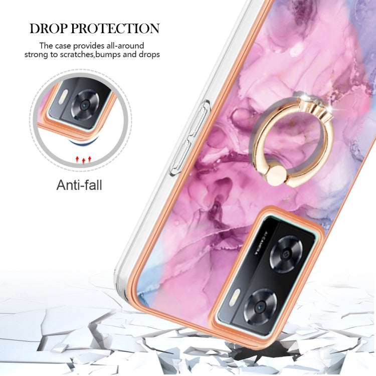 For OPPO A57 4G/A77 5G Taiwan/K10 5G Global Electroplating Marble Dual-side IMD Phone Case with Ring(Pink 013) - OPPO Cases by PMC TechLife | Online Shopping South Africa | PMC TechLife