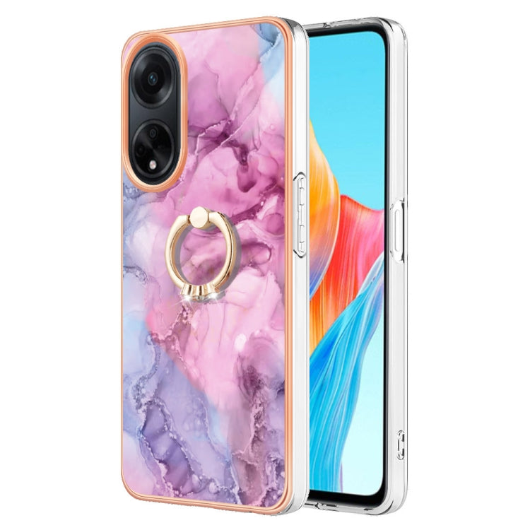 For OPPO A98 Electroplating Marble Dual-side IMD Phone Case with Ring(Pink 013) - OPPO Cases by PMC TechLife | Online Shopping South Africa | PMC TechLife
