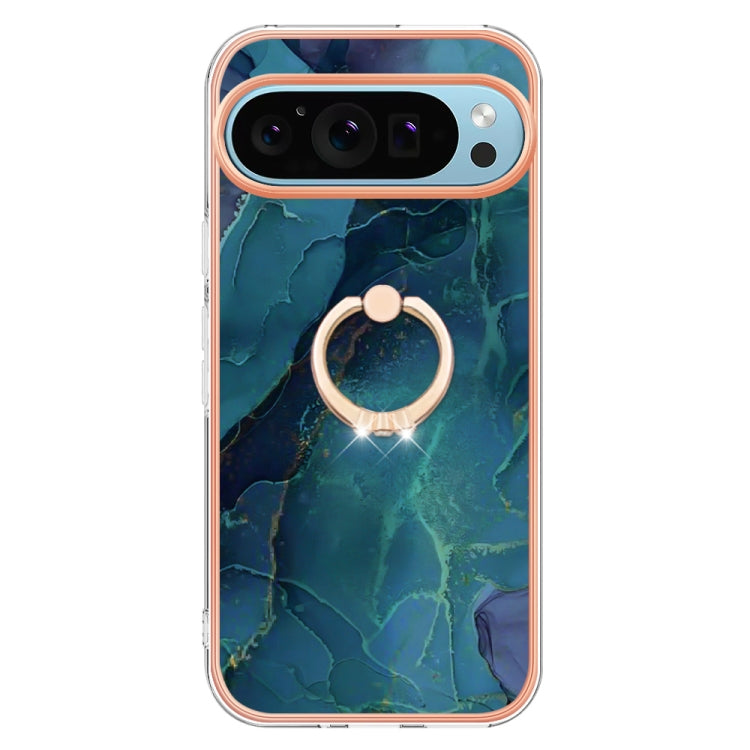 For Google Pixel 9 / 9 Pro Electroplating Marble Dual-side IMD Phone Case with Ring(Green 017) - Google Cases by PMC TechLife | Online Shopping South Africa | PMC TechLife | Buy Now Pay Later Mobicred