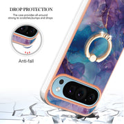 For Google Pixel 9 / 9 Pro Electroplating Marble Dual-side IMD Phone Case with Ring(Purple 016)