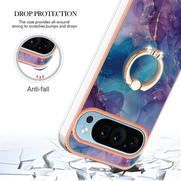 For Google Pixel 9 / 9 Pro Electroplating Marble Dual-side IMD Phone Case with Ring(Purple 016)
